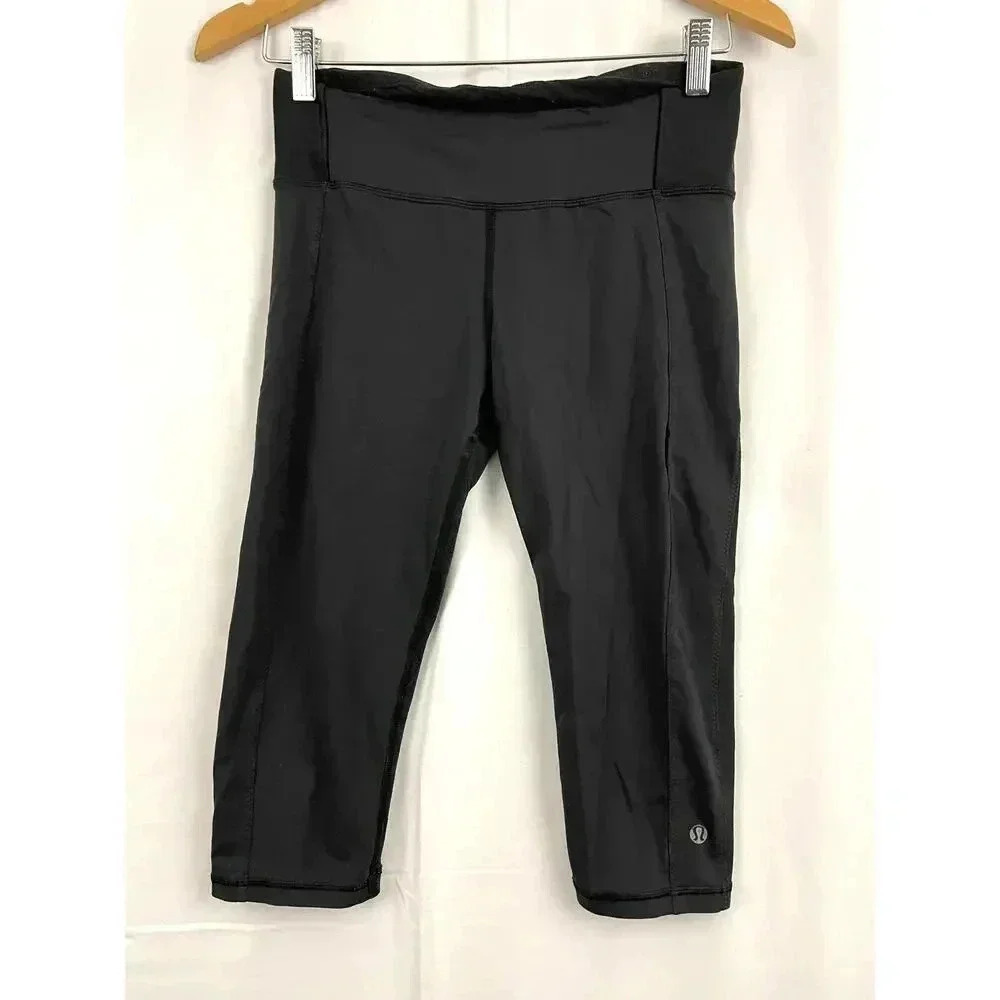 Lululemon Black Capri Leggings‎ Womens Sz 6 Dual Back Pockets Low Rise
